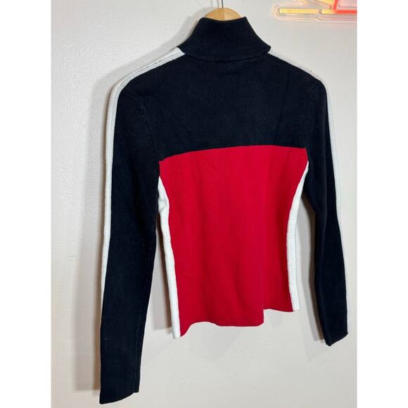 VTG 90s Y2K Rib Knit 3/4 Zip 100% Cotton Polo Jean Co Red Black White Medium - Picture 7 of 8